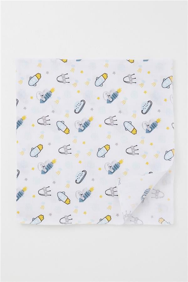 Newborn Baby Muslin Blanket Galaxy Theme White (77 x 93 cm)