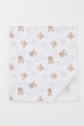 Newborn Baby Muslin Blanket with Cute Baby Teddy Bear Design, Ecru (77 x 93 cm)