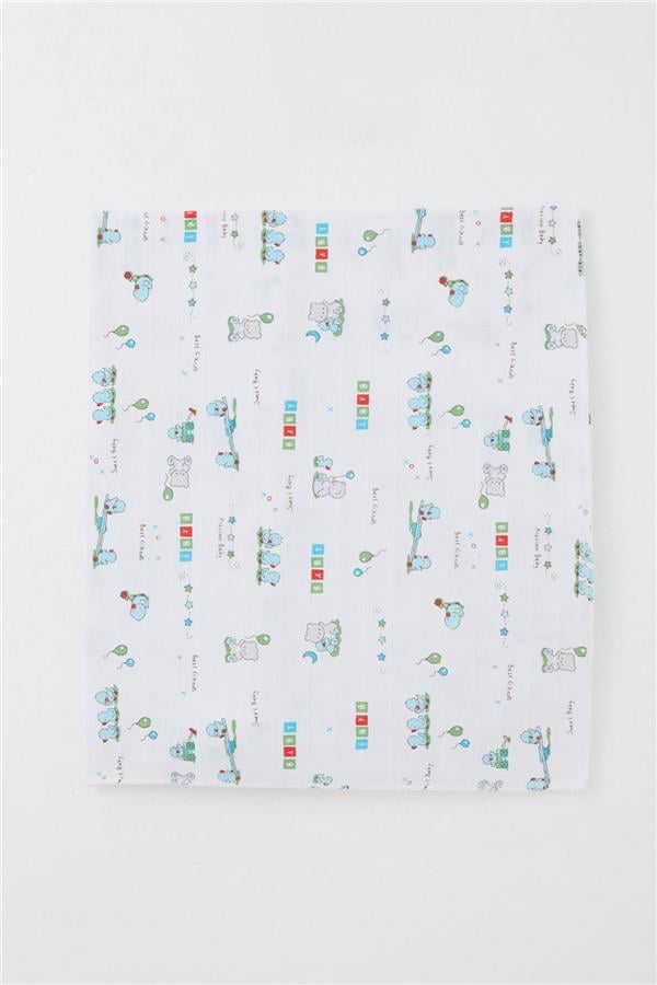 Newborn Baby Muslin Blanket Cute Baby Animal Friends White (77 x 93 cm)